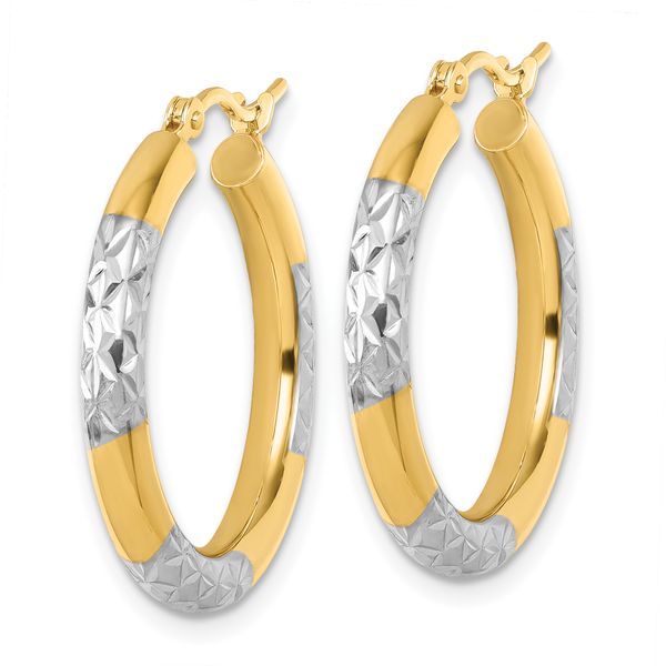 Leslie's 14k with Rhodium Diamond Cut 3mm Hoop Earrings - Image 2
