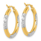 Leslie's 14k with Rhodium Diamond Cut 3mm Hoop Earrings - Image 4