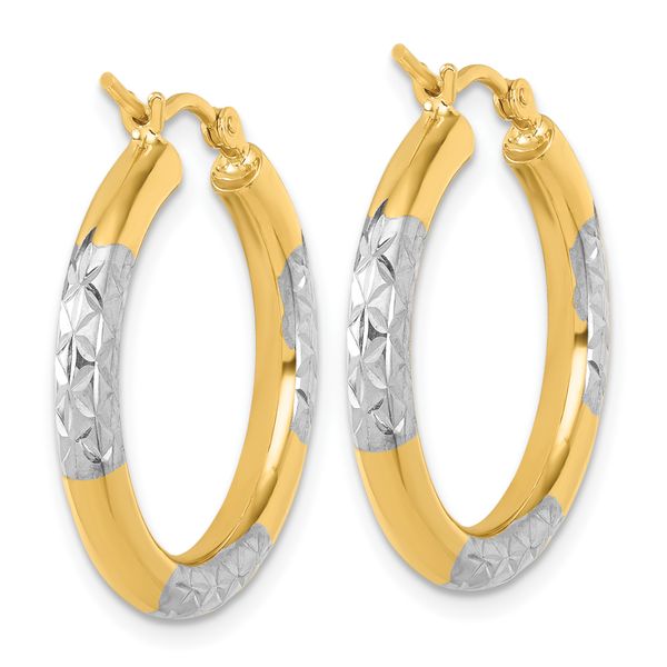 Leslie's 14k with Rhodium Diamond Cut 3mm Hoop Earrings - Image 4