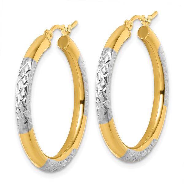 Leslie's 14k with Rhodium Diamond Cut 3mm Hoop Earrings - Image 2