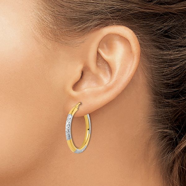 Leslie's 14k with Rhodium Diamond Cut 3mm Hoop Earrings - Image 3