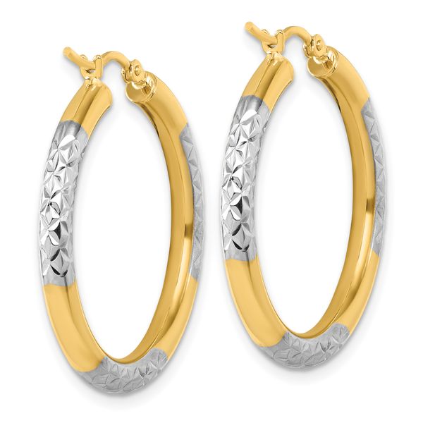 Leslie's 14k with Rhodium Diamond Cut 3mm Hoop Earrings - Image 4