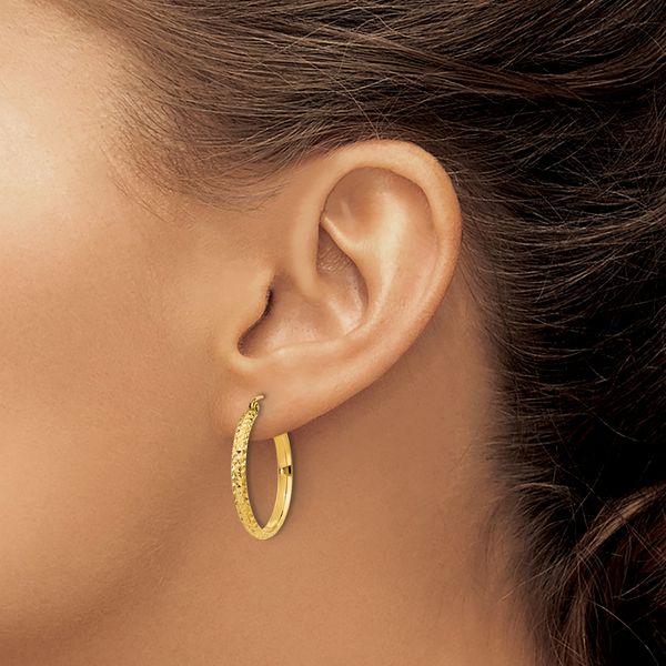Leslie's 14k D/C 2.8x25mm Hollow Hoop Earrings - Image 3