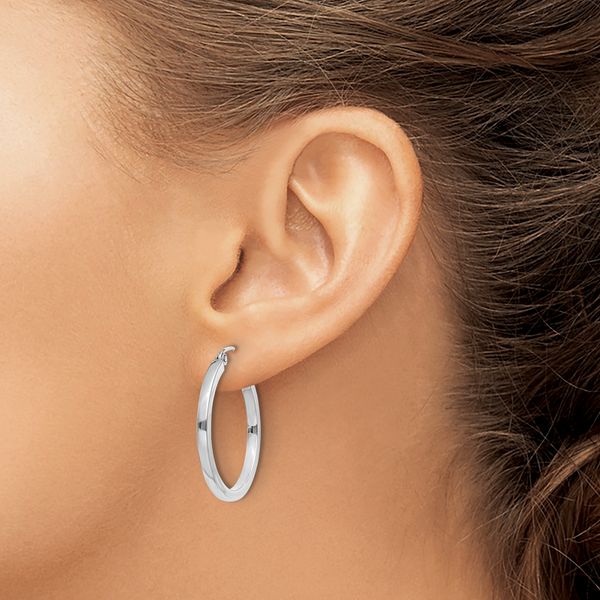 Leslie's 14k White Gold 2mm Square Tube Hoop Earrings - Image 3