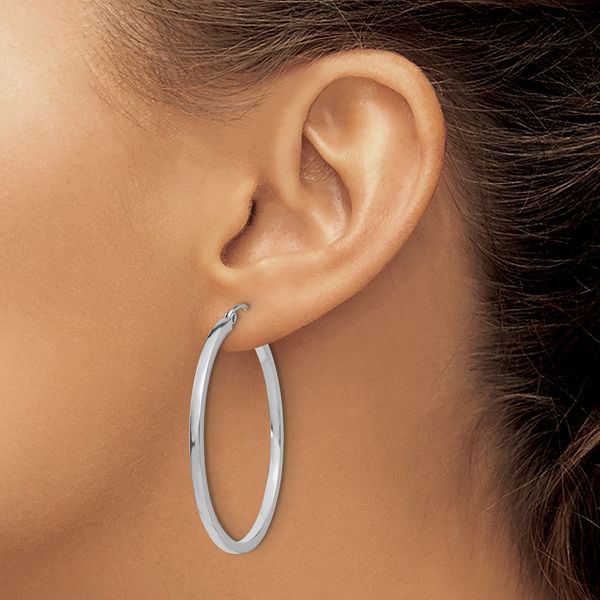 Leslie's 14k White Gold 2mm Square Tube Hoop Earrings - Image 3