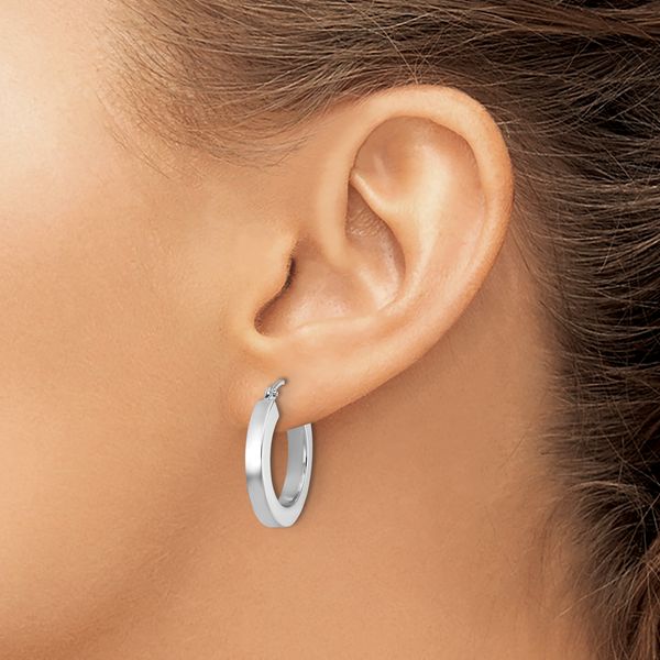 Leslie's 14k White Gold 3mm Polished Square Tube Hoop Earrings - Image 3