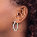 Leslie's 14k White Gold D/C Edge Large 3mm Polished Hoop Earrings - Image 3