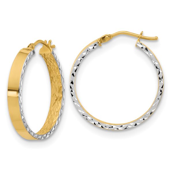 Leslie's 14K w/Rhodium Polished and D/C Hoop In/Out Hoop Earrings