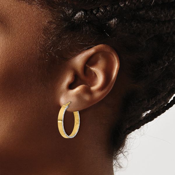 Leslie's 14K w/Rhodium Polished and D/C Hoop In/Out Hoop Earrings - Image 3