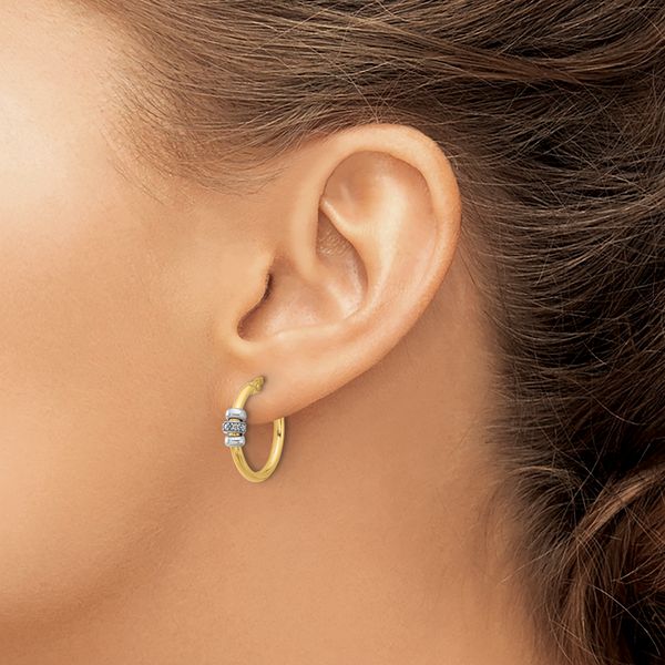 Leslie's 14K Two-tone Polished CZ Hoop Earrings - Image 3