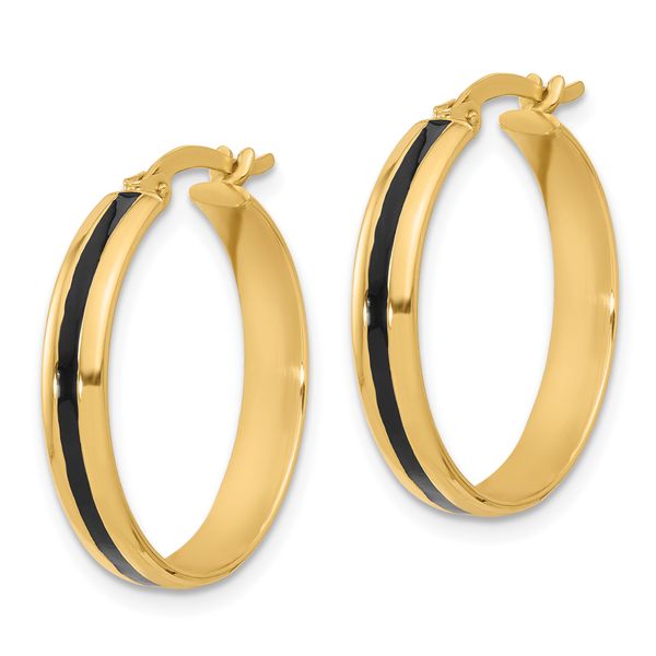 Leslie's 14K Polished with Black Enamel Hoop Earrings - Image 2