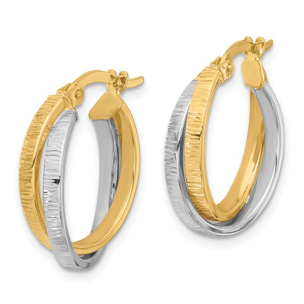 Leslie's 14K Two-tone Polished and Textured Bypass Hoop Earrings - Image 2