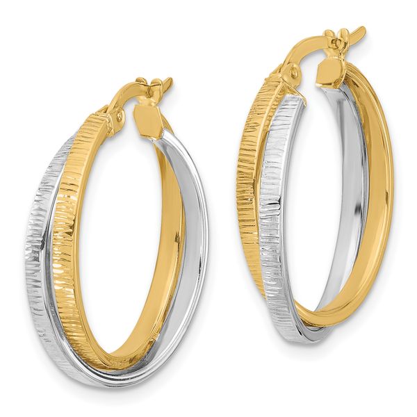 Leslie's 14K Two-tone Polished and Textured Bypass Hoop Earrings - Image 2