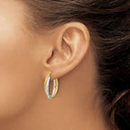 Leslie's 14K Two-tone Polished and Textured Bypass Hoop Earrings - Image 3