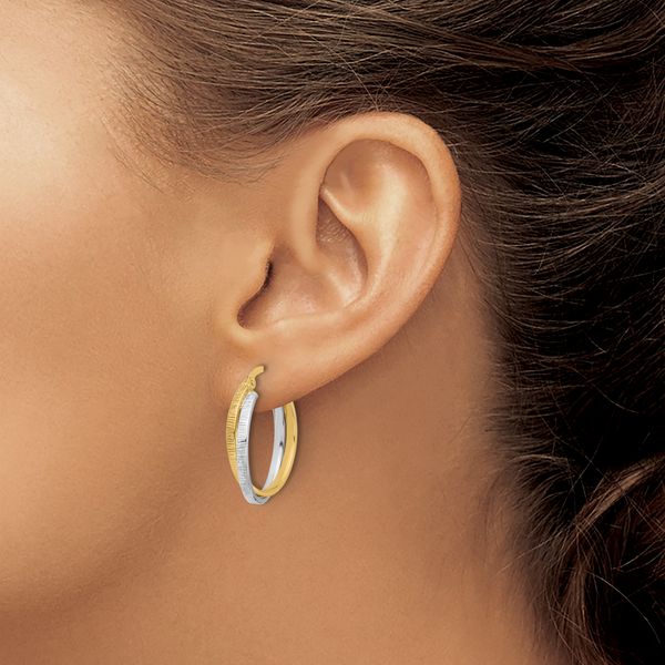 Leslie's 14K Two-tone Polished and Textured Bypass Hoop Earrings - Image 3