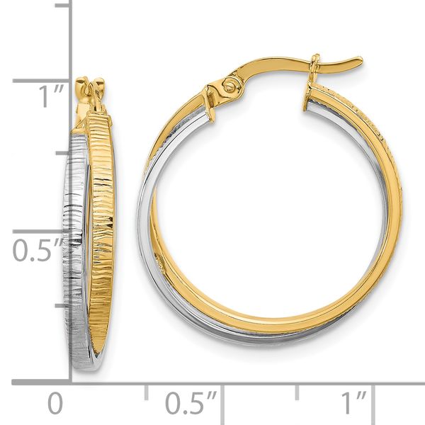 Leslie's 14K Two-tone Polished and Textured Bypass Hoop Earrings - Image 4