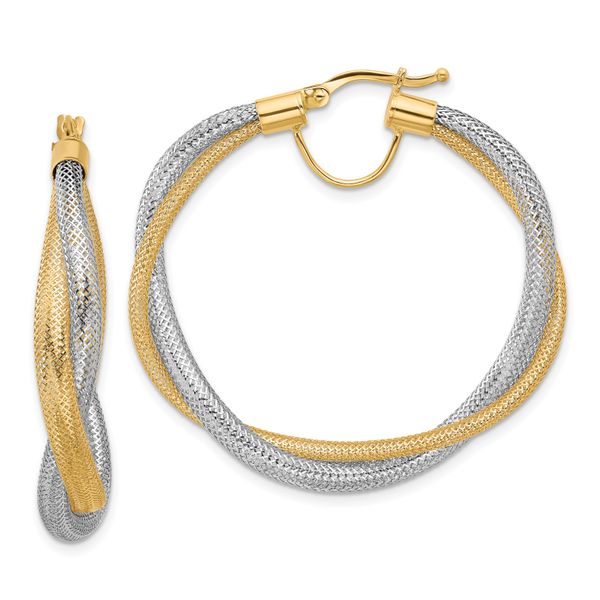 Leslie's 14K w/Rhodium Braided Mesh Stretch Hoop Earrings