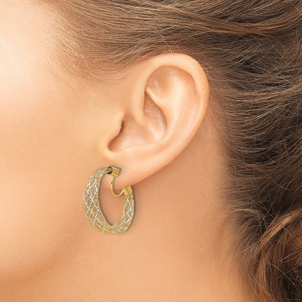 Leslie's 14K w/Rhodium Braided Mesh Stretch Post Hoop Earrings - Image 3