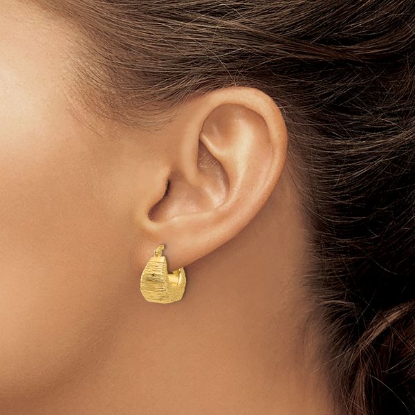 Leslie's 14K Polished and Textured Hoop Earrings - Image 3