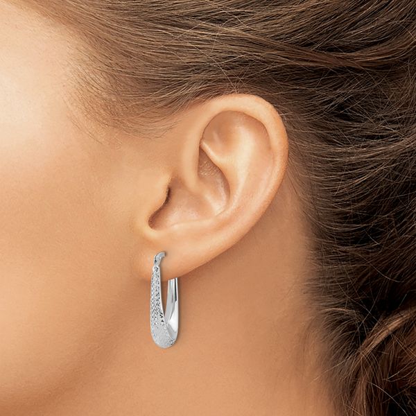 Leslie's 14K White Gold Polished and Diamond-cut Hoop Earrings - Image 3