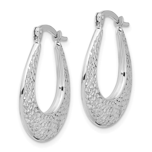 Leslie's 14K White Gold Polished and Diamond-cut Hoop Earrings - Image 2