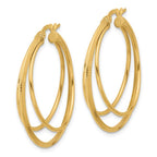 14K Polished and Textured Triple Row Hoop Earrings - Image 2