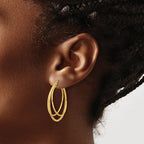 14K Polished and Textured Triple Row Hoop Earrings - Image 3