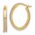 Leslie's 14K Two-tone Polished and Diamond-cut Oval Hoop Earrings