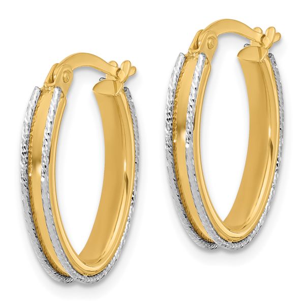 Leslie's 14K Two-tone Polished and Diamond-cut Oval Hoop Earrings - Image 2