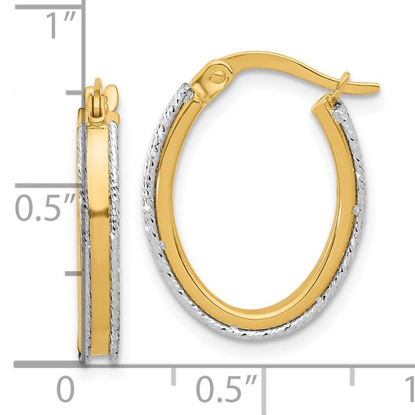 Leslie's 14K Two-tone Polished and Diamond-cut Oval Hoop Earrings - Image 4