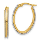 Leslie's 14K Two-tone Polished and Diamond-cut Oval Hoop Earrings