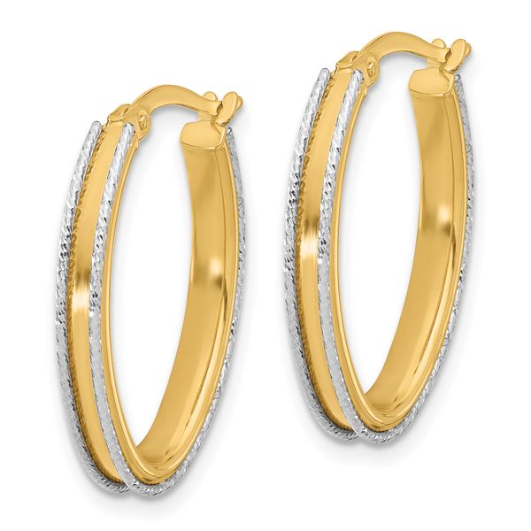 Leslie's 14K Two-tone Polished and Diamond-cut Oval Hoop Earrings - Image 2