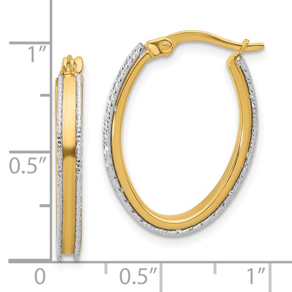 Leslie's 14K Two-tone Polished and Diamond-cut Oval Hoop Earrings - Image 4