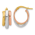 Leslie's 14K with White Rhodium and Rose Gold Plating Polished 3 Row Oval Hoop Earrings