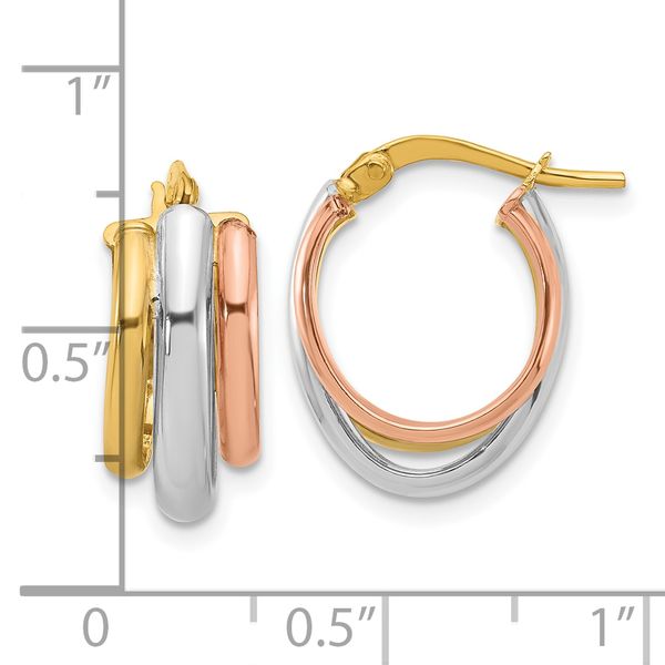 Leslie's 14K with White Rhodium and Rose Gold Plating Polished 3 Row Oval Hoop Earrings - Image 4