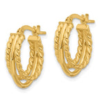 14K Polished and Textured 3-Row J-Hoop Post Earrings - Image 2