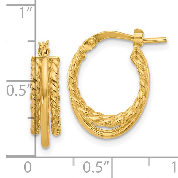 14K Polished and Textured 3-Row J-Hoop Post Earrings - Image 4