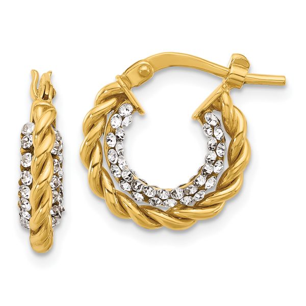 Leslie's 14K Polished with Crystals Twisted Hoop Earrings