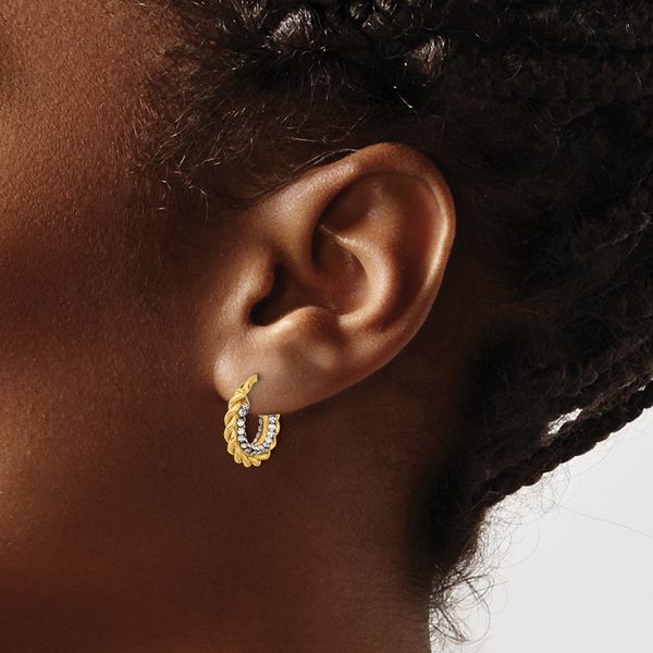 Leslie's 14K Polished with Crystals Twisted Hoop Earrings - Image 3