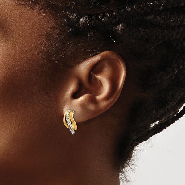 Leslie's 14K Polished with Crystals Fancy Wave Hoop Earrings - Image 3