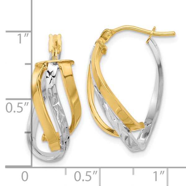 Leslie's 14K w/White Rhodium Polished and D/C Fancy Hoop Earrings - Image 4