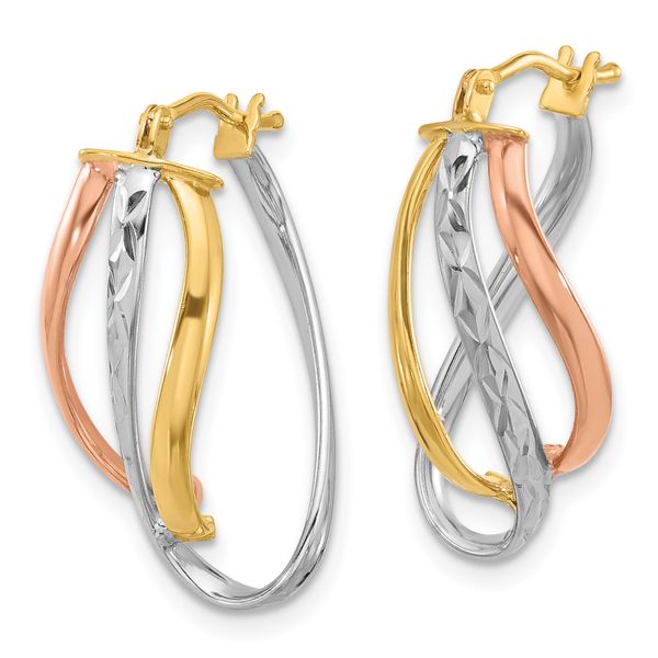 Leslie's 14K with White Rhodium and Rose Gold Plating Polished and Diamond-cut Fancy Hoop Earrings - Image 2