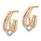 Leslie's 14K with White Rhodium and Rose Gold Plating Textured 3 Row Post J-Hoop Earrings - Image 2