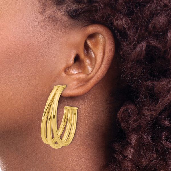 Leslie's 14K Polished 3-Row J-Hoop Post Earrings - Image 3