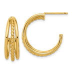 Leslie's 14K Polished and Textured 3-Row Round J-Hoop Post Earrings