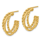 Leslie's 14K Polished and Textured 3-Row Round J-Hoop Post Earrings - Image 2