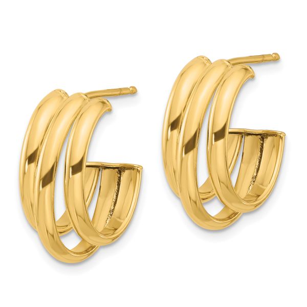 Leslie's 14K Polished 3-Row J-Hoop Post Earrings - Image 2