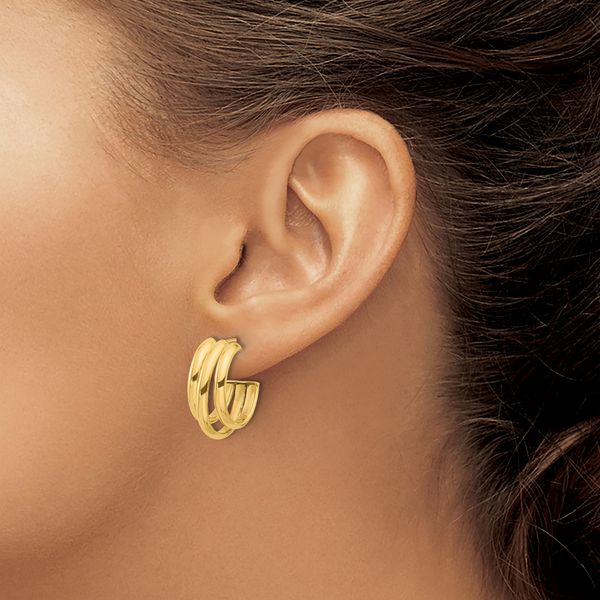 Leslie's 14K Polished 3-Row J-Hoop Post Earrings - Image 3