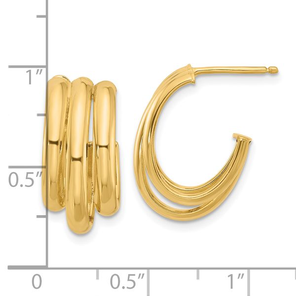 Leslie's 14K Polished 3-Row J-Hoop Post Earrings - Image 4