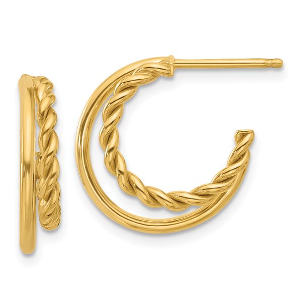 Leslie's 14K Polished and Textured 2-Row J-Hoop Post Earrings